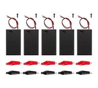 HAAMNING7 3 porte-piles AAA avec interrupteur, 3 emplacements x 1,5 V 4,5 V, boîte de rangement à pince à ressort avec fils, avec pince crocodile noire, pince crocodile rouge (paquet de 5)