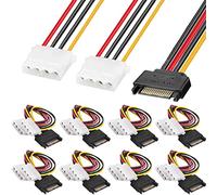 HAAMNING7 Câble d'alimentation SATA vers Molex, 15 Broches mâle à Double 4 Broches Molex LP4 Femelle pour disque dur HDD SSD, 8 Pièces