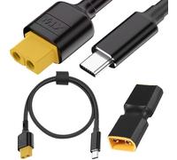 HAAMNING7 Câble de charge rapide XT60 vers Type-C, câble de charge XT60 femelle vers USB-C mâle 100W 20V/5A, avec adaptateur XT60 mâle vers mâle (100cm)