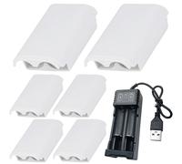 HAAMNING7 Couvercle de batterie pour manette Xbox 360, coque de remplacement pour manette sans fil Xbox 360, avec chargeur USB pour piles AA (lot de 6)