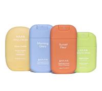 HAAN Pack Spray hydratant pour les mains avec Aloe Vera et Crème hydratante pour les mains (pack de 4) - 1 pièce par parfum : Sunset Fleur, Morning Glory, Coco Cooler et Fig Fizz