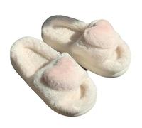 HAAR Chaussons En Coton Slippées Duvelues Femmes Chaudes Ouverts Ouverts En Peluche À Mémoire De Mousse De Diapositive À La Maison Chaussures D'Hiver Chaussures D'Hiver-Blanc-Cn40-41 (24,5-25 Cm)