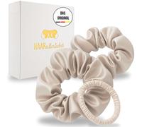 HAARallerliebst Lot de 3 chouchous 100 % soie avec boîte en carton, élastiques pour cheveux pour tous les jours, soins capillaires, sans danger pour les cheveux (beige, mixte)