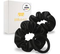 HAARallerliebst Lot de 3 chouchous 100 % soie - Avec boîte en carton - Pour tous les jours, soins capillaires - Sans danger pour les cheveux - Noir