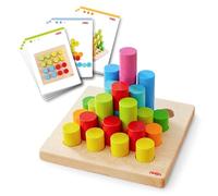 HABA 2012246001 Jeu de Construction cylindrique à emboîter - Jeu de motricité à partir de 2 Ans avec 30 Blocs de Construction en Bois colorés et 10 Cartes de modèle - Jouet éducatif pour Tout-Petits