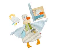 HABA 2012332001 Kit de jeu pour bébé 3 en 1, oie avec livre en tissu, hochet et doudou, tissu extra doux, éléments à découvrir, pour enfants à partir de 0 ans