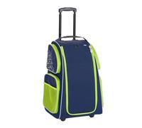 HABA 2012725001 Valise à roulettes pour Enfant en Polyester recyclé avec Sac à Linge Sale, 3 étagères Amovibles et 4 Poches extérieures zippées Bleu foncé