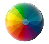 HABA 2012749001 Balle Arc-en-Ciel pour Enfant - 14 cm avec Valve en Plastique Robuste - Balle de Jeu aux Couleurs de l'arc-en-Ciel - pour l'intérieur et l'extérieur - À partir de 2 Ans