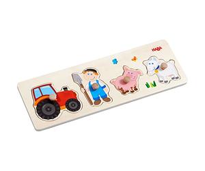 HABA 303185 - Puzzle de préhension en Bois avec Motifs de Ferme et Grands Boutons en Bois à saisir - Jouet en Bois à partir de 12 Mois