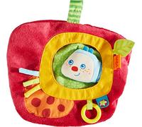 HABA 303191 Coussin de jeu chenille Mina avec motif chenille pour bébé à partir de 0 mois, doudou à tétine coloré, avec fermeture Velcro pour tétine ou fixation au parc