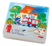 HABA 303252 Puzzle en Bois avec Motif Pompiers en 5 Couches, Jouet en Bois à partir de 12 Mois, 6 pièces en Bois Solides avec Motifs de Pompiers colorés