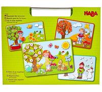 HABA 303386 - Boîte de Jeu magnétique Les 4 Saisons - 90 pièces magnétiques avec 4 scènes de Fond dans Un étui de Transport en Carton