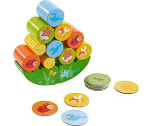 HABA 305203 - Stacking Game Fox, Stacking and Motor Skills Game Made of Wood with Wobble Meadow and 10 Stacking Stones for Free Playing Or Playing According to Instructions Wooden Toy from 2 Years