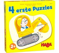 HABA 4 erste Puzzles - Baustelle - Set de 4 puzzles à partir de 2 ans, avec des motifs d'excavatrices, de camions & de grues - 1306181001