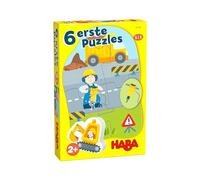 HABA - 6 Premiers Puzzles Chantier avec Figurine en Bois à partir de 2 Ans