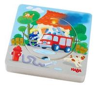 HABA 303252 Puzzle en Bois avec Motif Pompiers en 5 Couches, Jouet en Bois à partir de 12 Mois, 6 pièces en Bois Solides avec Motifs de Pompiers colorés