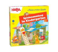 HABA Collection de Jeux à la Maternelle - 10 idées de Jeu variées - Grande Maison de Jeu 3D avec 5 Figurines en Bois - À partir de 2 Ans - Numéro d'article 2011718001
