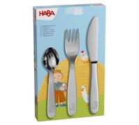 HABA Couverts Ferme - Ensemble 3 pièces de couverts enfant avec motif tracteur - Couverts d'apprentissage ergonomiques en acier inoxydable - Couteau, fourchette & cuillère - 2012819001