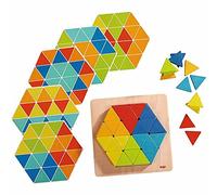 HABA - Jeu d'Assemblage en Bois - Triangles Magiques - dès 2 Ans | 36 triangles en bois PEFC, 6 couleurs, cadre en bois, 6 cartes de modèles - stimule créativité et motricité fine