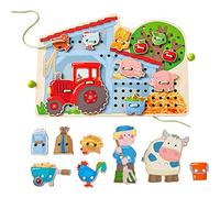 HABA - Jeu de laçage A la Ferme - Jouet en Bois - Jouet d'apprentissage et éducatif - Dès 3 Ans - 305289, Coloré