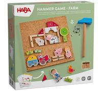 HABA Jeu de Marteau et Clous La Ferme - Jouet en Bois avec Marteau et Clous dès 3 Ans - Jouet Créatif avec Planche de Liège et Modèles - 2013378001