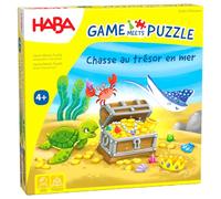 HABA Jeu de Société et Puzzle - Chasse au Trésor en Mer, 4+ | Pour 2 à 4 joueurs dès 4 ans - 30 pépites scintillantes - règles simples - 10 à 15 min de jeu