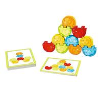 HABA - Jeu d'Empilage Éléphants en Bois - 2 Ans et Plus | 10 pièces en bois de hêtre, 5 cartes défis double face, niveaux progressifs - fabriqué en Allemagne