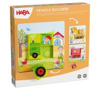 HABA Jeu d'Encastrement Véhicules - Jouet en Bois dès 2 Ans avec Pelleteuse, Tracteur & Pompiers, Jeu Montessori pour Couleurs & Motricité Fine