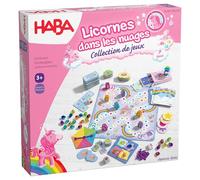 HABA Licornes dans Les Nuages - Collection de Jeux à partir de 3 Ans avec 9 Jeux de dés, de Cartes et de Plateau variés pour 2 à 4 Enfants, faciles à Expliquer - 2012231002
