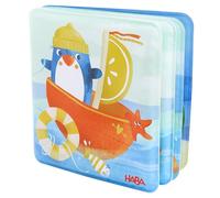 HABA Livre de Bain Pingouin - Amusement Aquatique pour bébés à partir de 6 Mois - avec Effet couineur & Illustrations colorées - Jouet résistant aux éclaboussures pour la Baignoire - 2012340001