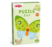 HABA Puzzle 2 en 1 Papillon : Puzzle en Bois Recto-Verso avec imprimé Recto et Verso - avec des Motifs d'animaux colorés - Puzzle Montessori pour Enfants à partir de 4 Ans - 2010075001
