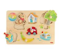 HABA Puzzle à poignées Fruits et Couleurs - Premier Puzzle en Bois avec Gros Boutons - Apprentissage des Couleurs et Reconnaissance des Formes - pour Enfants dès 12 Mois - 2011811001