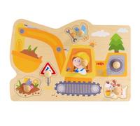 HABA Puzzle de préhension Chantier - Premier Puzzle en Bois avec de Gros Boutons - Reconnaître l'excavatrice & la Pelle - pour Les Enfants à partir de 12 Mois - 2012171001