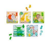 HABA - Puzzle d'encastrement Animaux Sauvages - 20 pièce de Puzzle en Bois - 18 Mois et Plus - 306708
