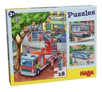HABA- Puzzles Police Pompiers - 18-15 - 12 pièces - 3 Motifs - Jeu d'assemblage - Puzzle pour Enfant - 3 Ans - 302759