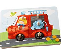 Haba- Puzzle Le Pompier - Puzzle bébé en Bois - Jeu d'assemblage - Débutant - 6 pièces - 12 Mois - 302536, Coloré