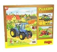 Haba puzzle Tractor & co 3-in-1 boys cardboard 3 x 24 pièces Multicolore G