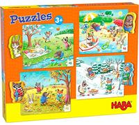 HABA Puzzles Les Saisons en Bois - 4 x 15 Pièces + Figurines | 4 puzzles thème saisons avec figurines en bois, pour enfants dès 3 ans - illustrations douces d'animaux de la forêt