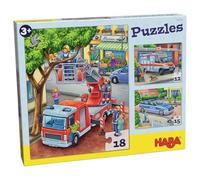 HABA- Puzzles Police Pompiers - 18-15 - 12 pièces - 3 Motifs - Jeu d'assemblage - Puzzle pour Enfant - 3 Ans - 302759