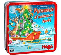 HABA - Pyramide des Animaux Edition Noël - Jeu d'adresse et d'empilement - Boite Metallique - 4 Ans et Plus - 305526 Rouge