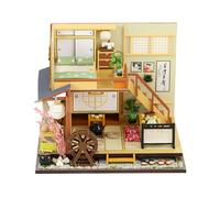 Habarri - Maison Miniature à Construire - Maison Miniature DIY - Kit avec Housse Anti Poussière, Éclairage LED - Passe-Temps Créatif - 18x14x14cm - Matcha sur Tatami