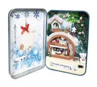 Habarri - Maison Miniature à Construire - Maison Miniature DIY - Kit avec Housse Anti Poussière, Éclairage LED - Passe-Temps Créatif pour Adultes, Enfants - 14x3x8cm - Plaisirs d'hiver