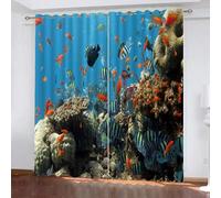 HABEAT 3D Poisson Rideau en Microfibre Opaques Occultants et Thermiques Océan Corail Rideaux Salon Chambre à Coucher Décoration D'intérieur a Lot de 2 Vec œIllets 183x214cm（Style 31-8）