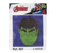 Haberdashery Online Kit demi-point avec dessins Marvel. Point de croix artisanal bricolage pour enfants, comprend de la toile et des fils de couleur selon le motif. Toile 18 x 15 cm. (Hulk)