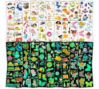 Habett Tatouages lumineux pour enfants, plus de 200 tatouages temporaires de styles mélangés pour filles et garçons, tatouages dinosaures de l'espace animaux papillon tatouages pour enfants