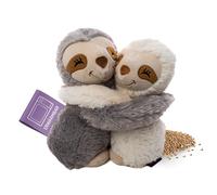 Habibi Plush Premium - 1960 Hugys Paresseux Maman (Gris) + Enfant (Crème) avec Coussin de Grains Amovible - Bouillotte Chauffante Chauffante au Micro-Ondes/Four