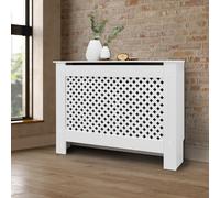 Habillage couverture de radiateur blanc à lattes croisées 112x19x82 cm bois MDF