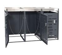 habillage pour 3 poubelles HWC-H40b, abri pour poubelles, bac à plantes acier inoxydable-métal combiné 63kg 110x175x62cm extensible