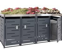 Cache-Poubelle pour 4 poubelles HWC-H40b, Box pour poubelles, bac à Plantes INOX-métal combiné 78kg 110x230x62cm Extensible