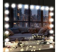Habison Hollywood Miroir 80 x 60 cm avec Bluetooth, avec 19 lampes LED, miroir de maquillage avec sortie USB et grossissement 5 fois, miroir cosmétique Bluetooth, 3 températures de couleur, écran